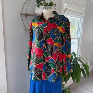 Arnold Vintage 100% Silk Multicolor Button-Up Blouse Size L